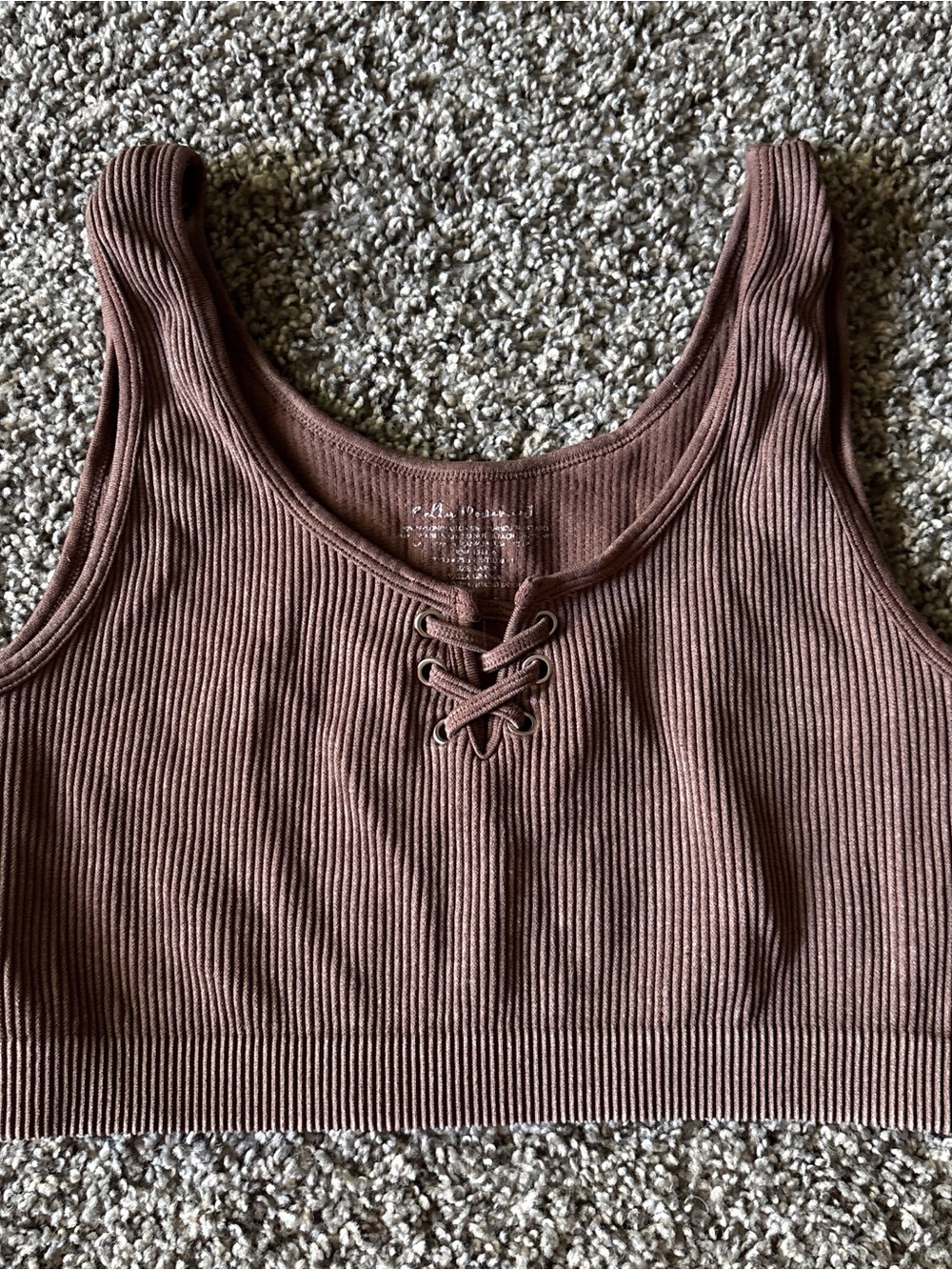Ribbed Lace-Up Crop Tank/ Sports bra  in Chocolate Brown
